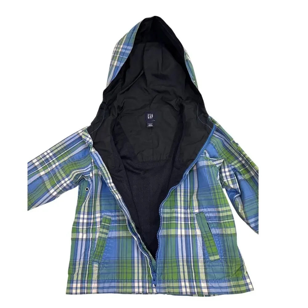 GAP Windbreaker Plaid Lightweight Waterproof Full Zip Rain Jacket Size Youth 4